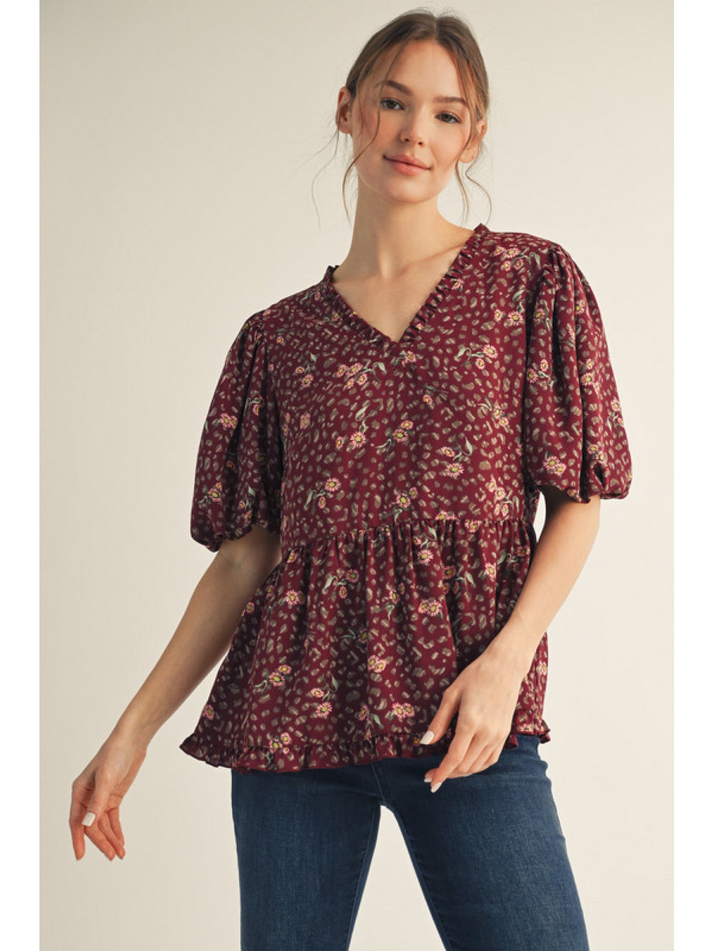 Leopard Peplum Blouse