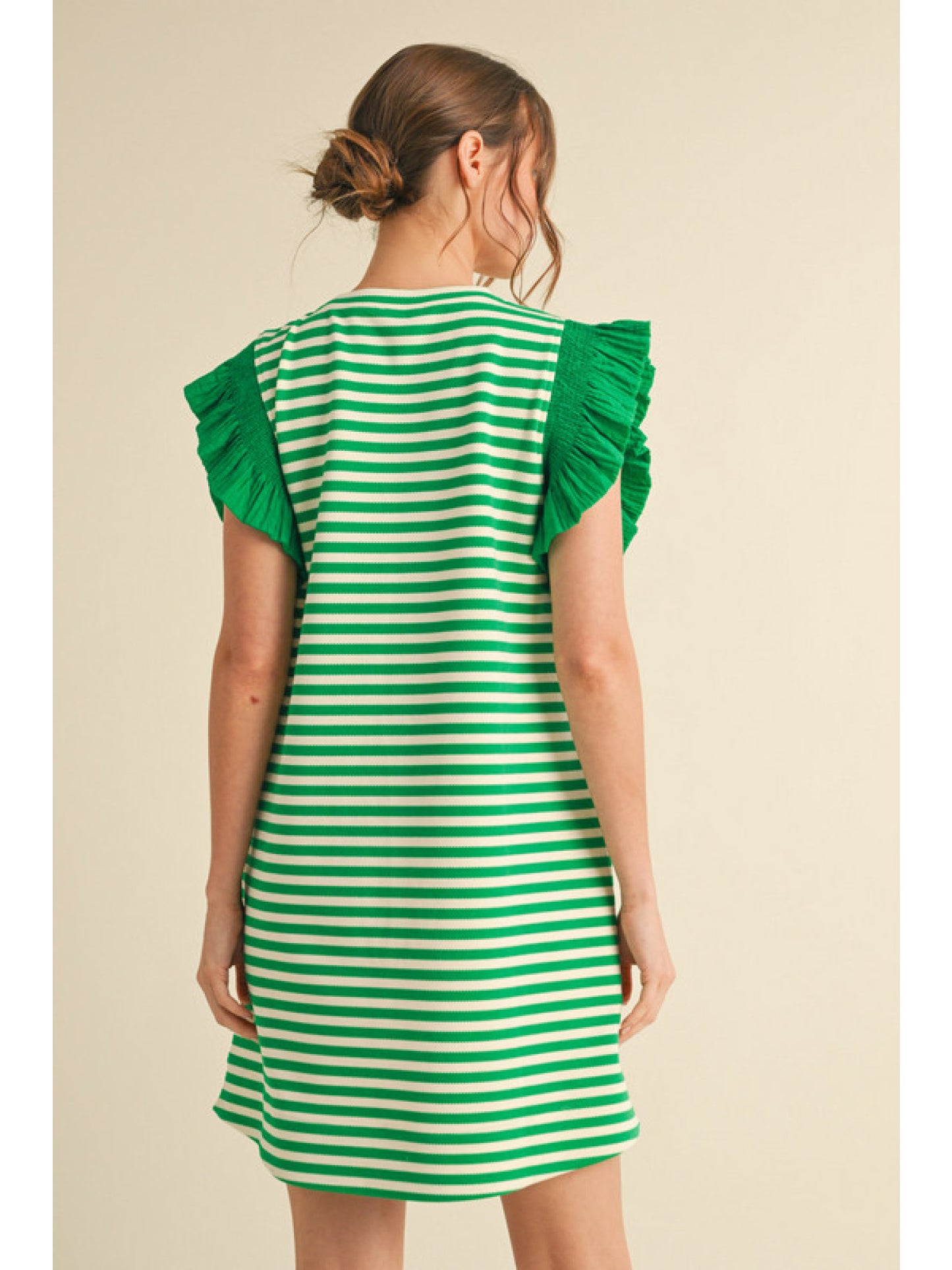 Green Stripe Flutter Dress