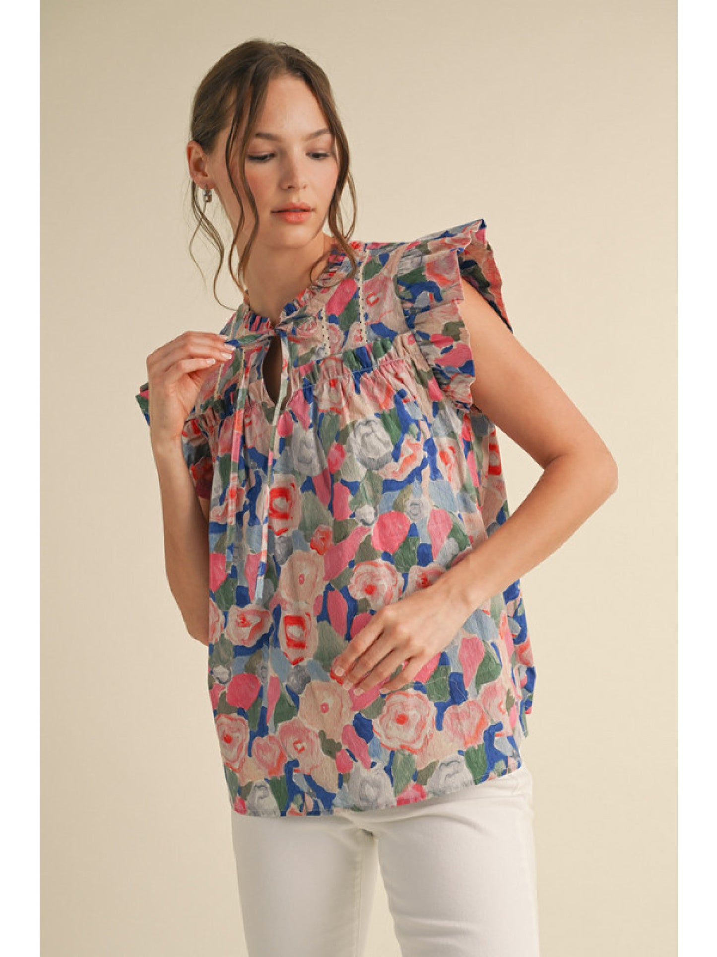 Spring Floral Flutter Blouse
