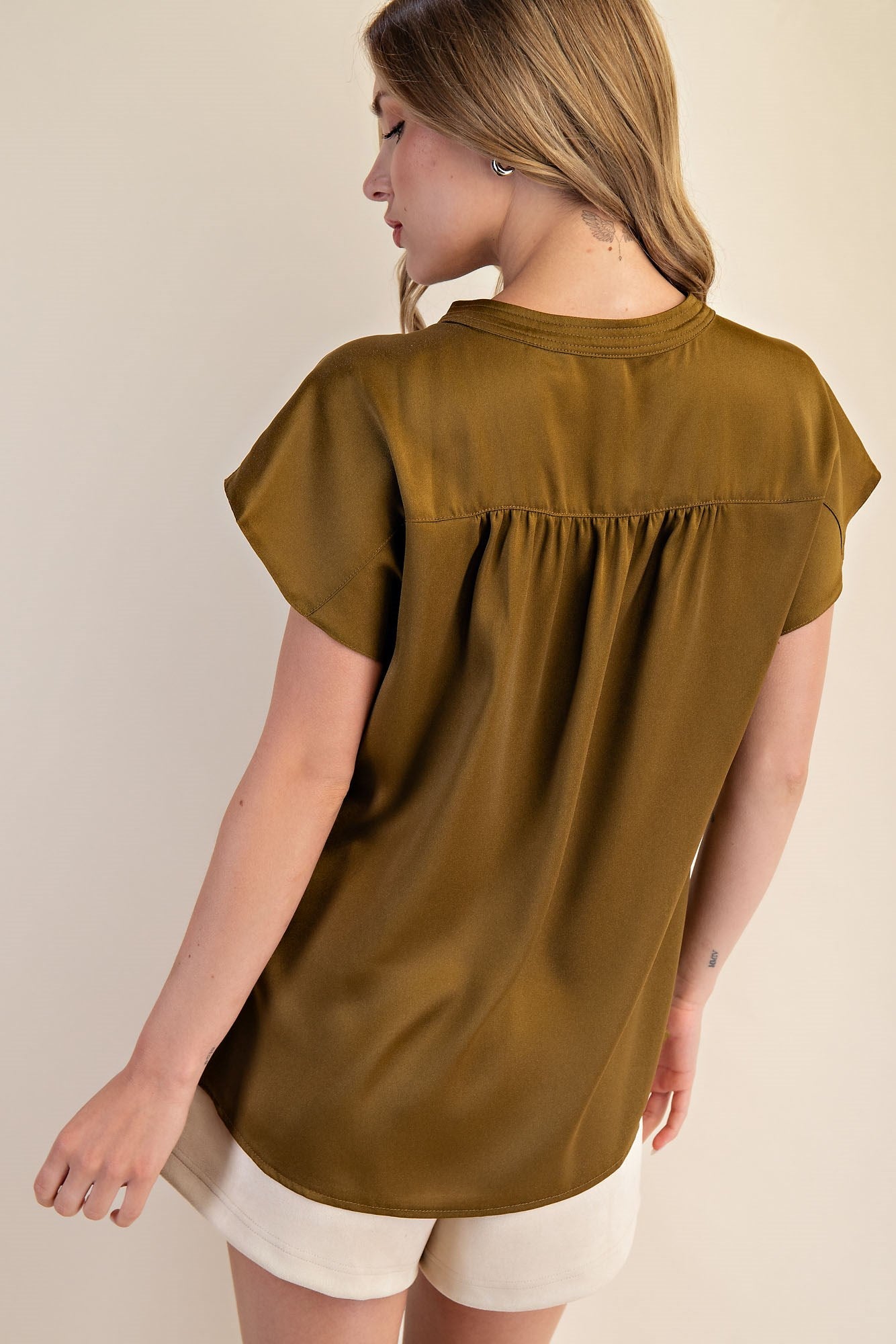 Fall in Olive Satin Blouse