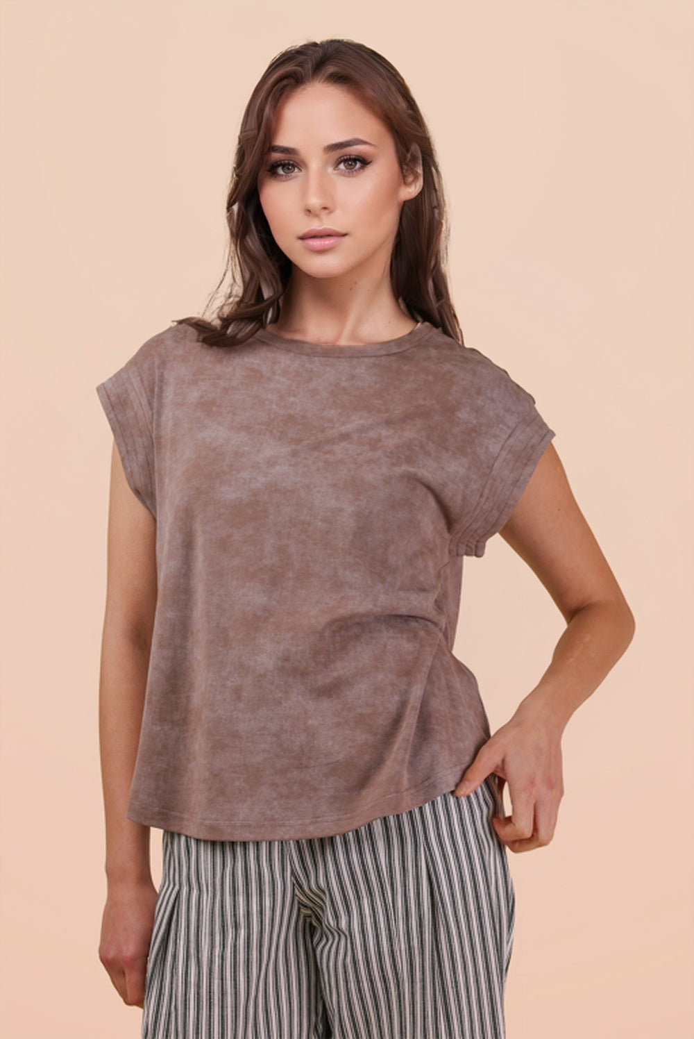 Mocha Washed Knit Casual Comfy Top