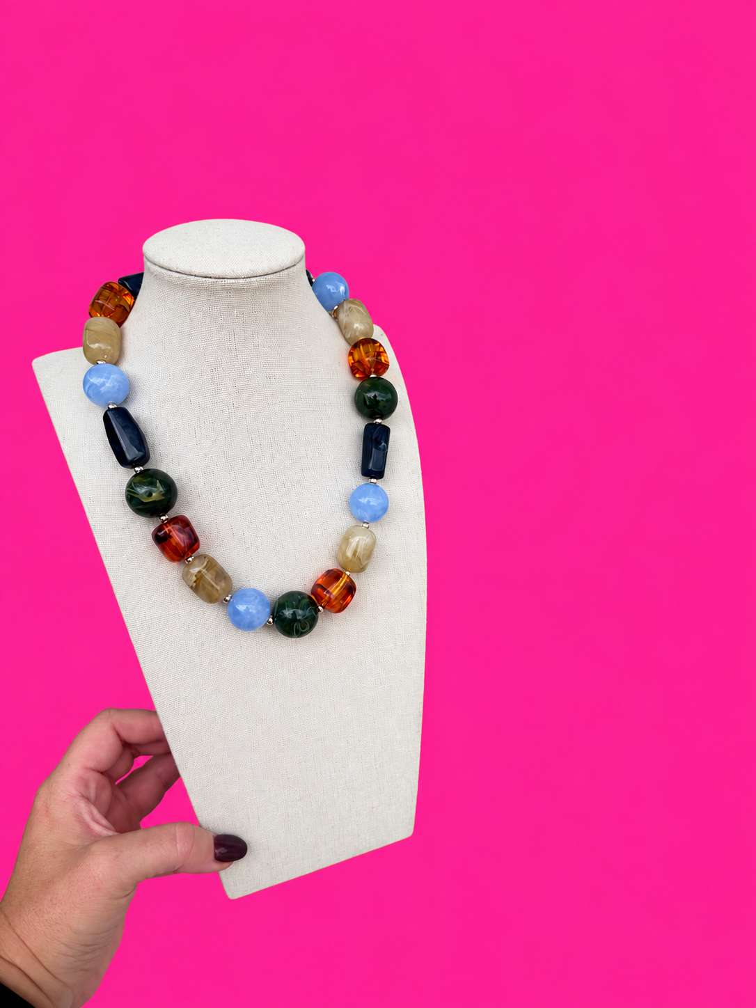 Fall Statement Bead Necklace - Brown, Blue