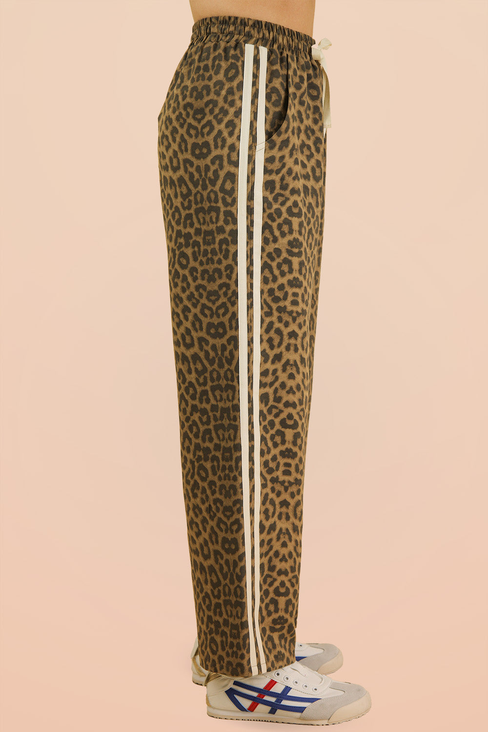 Leopard Printed Cotton Twill Tape Detail Pants