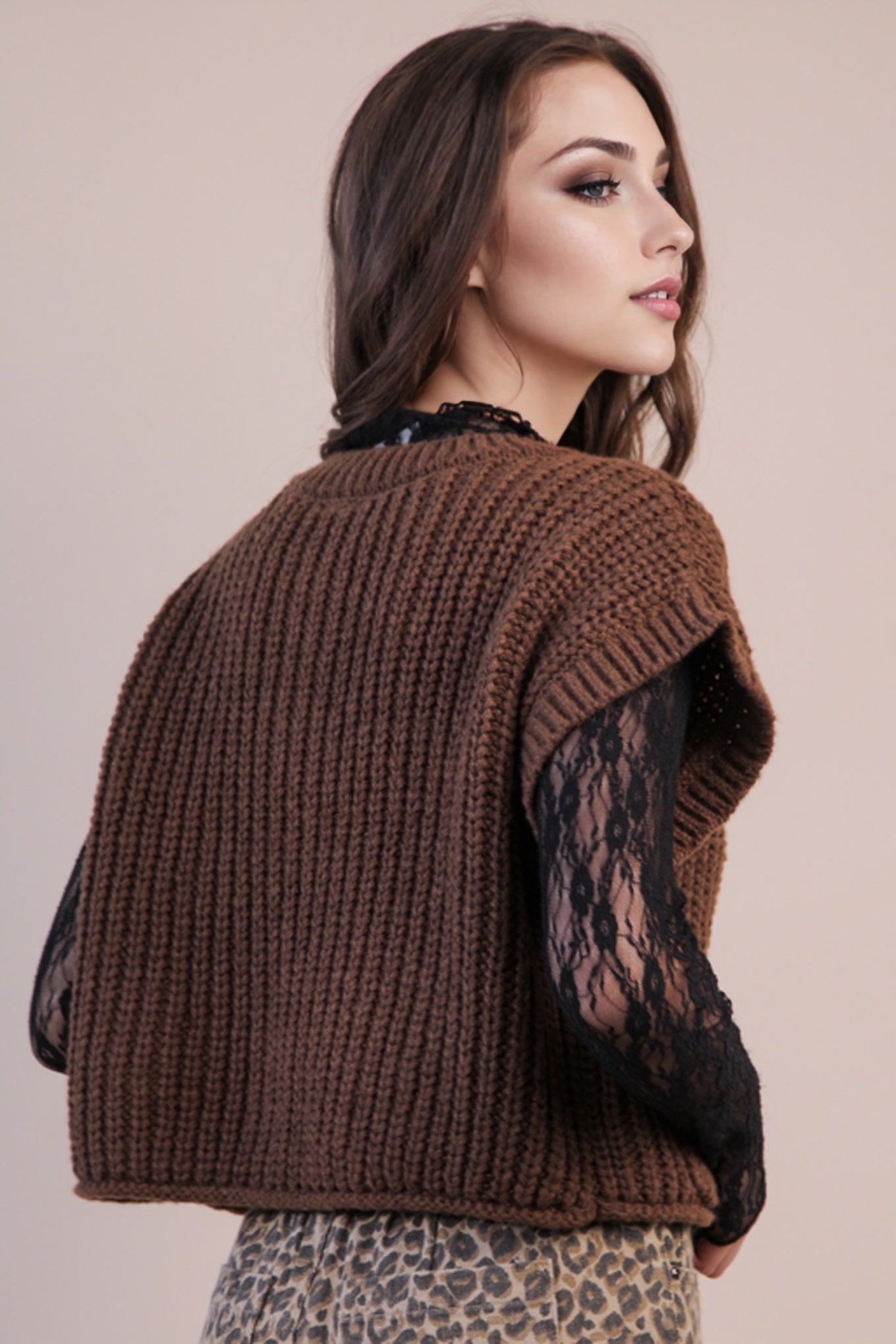 Brown Oversized Button Down Knit Sweater Top