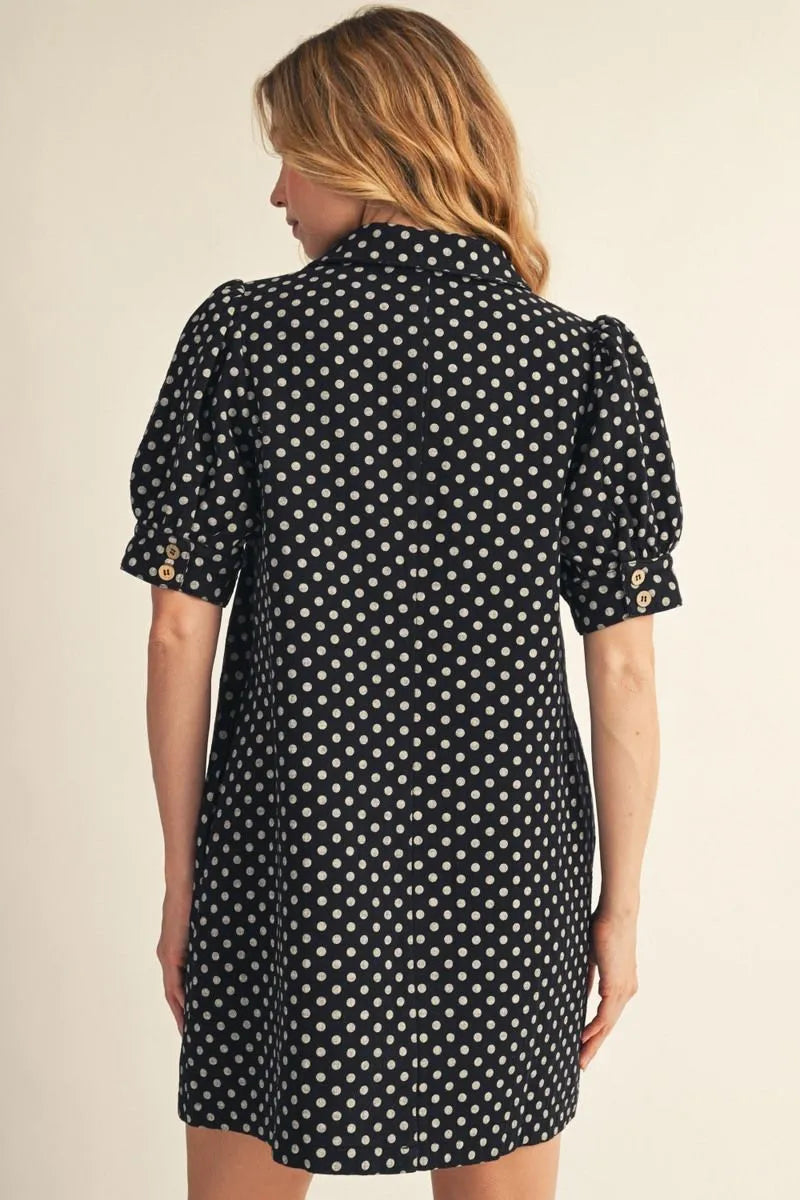 Black & White Polka Dot Puff Sleeve Dress