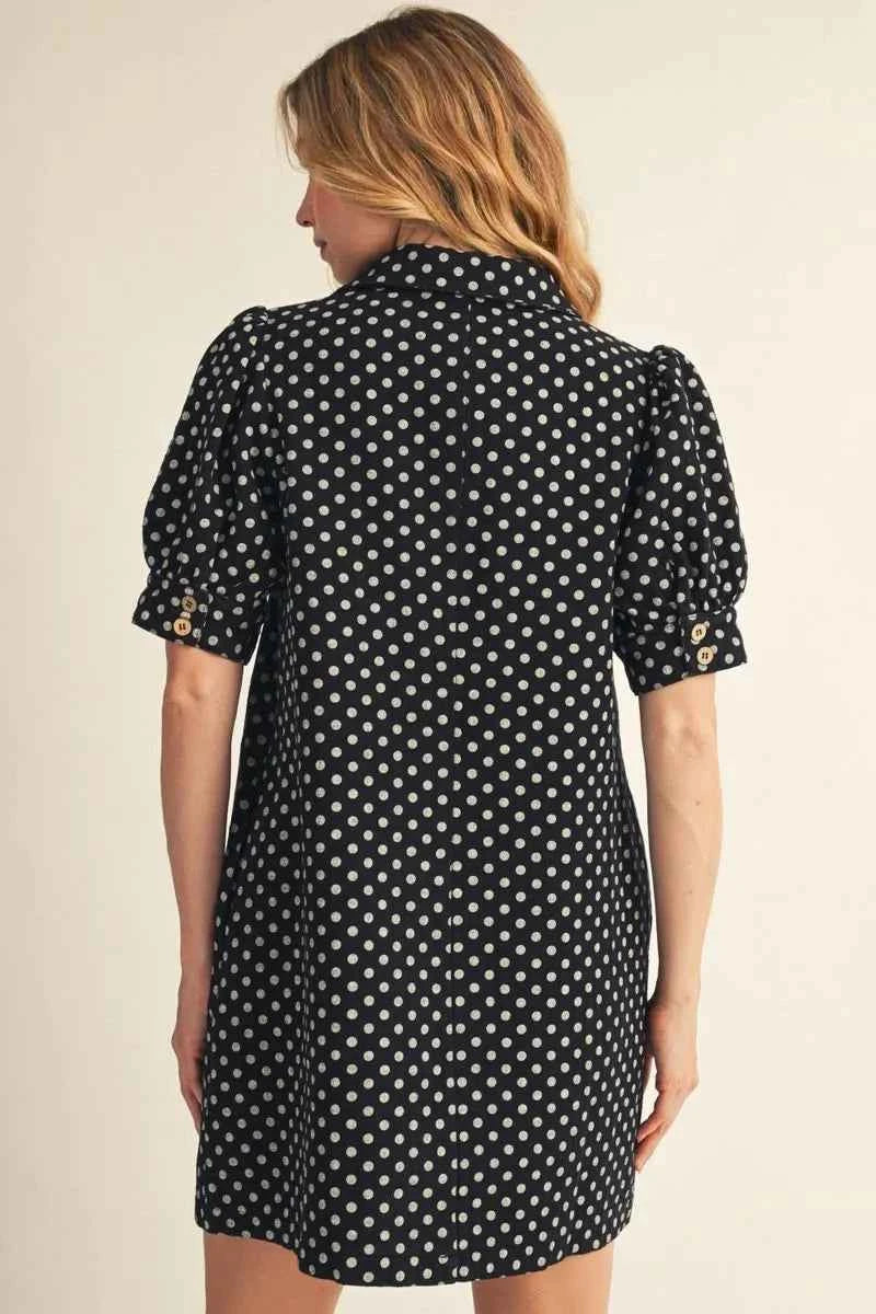 Black & White Polka Dot Puff Sleeve Dress