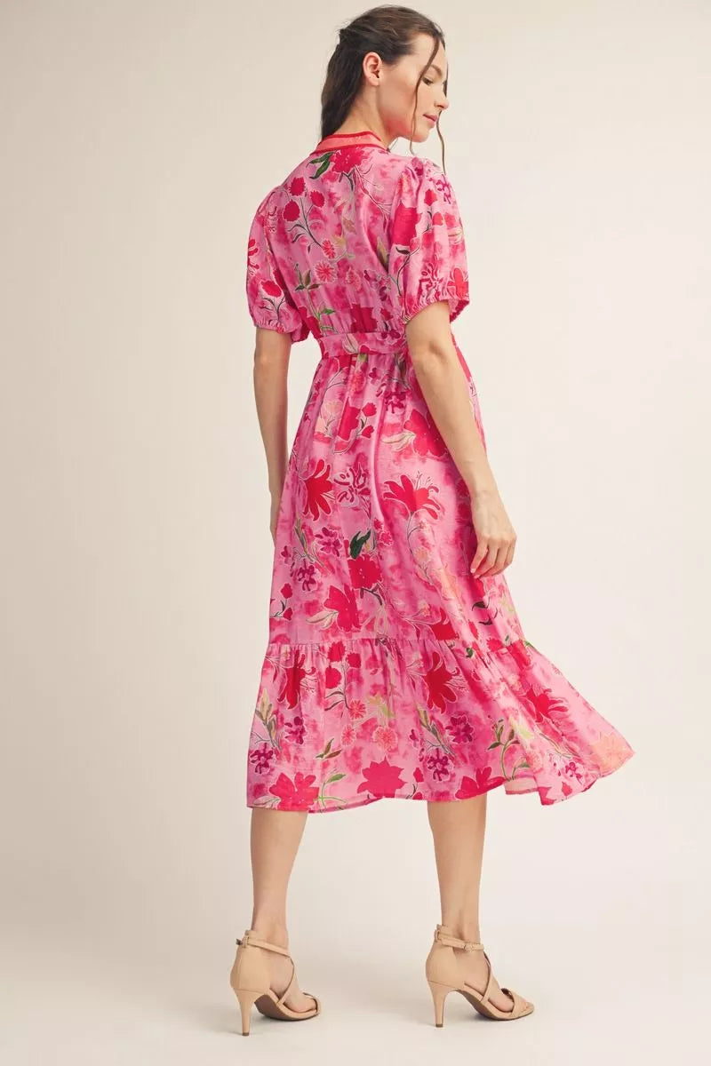 Blush Garden Puff Sleeve Midi Dress