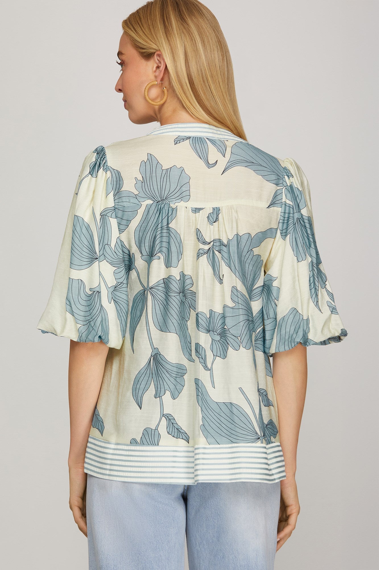 Bubble Sleeve Printed Woven Top