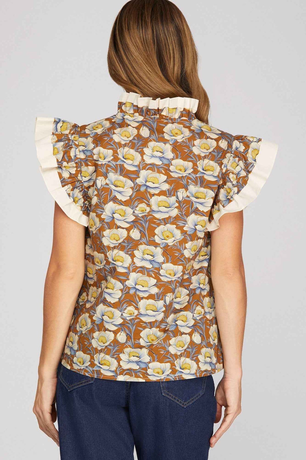 Mocha Meadow Ruffle Detail Top