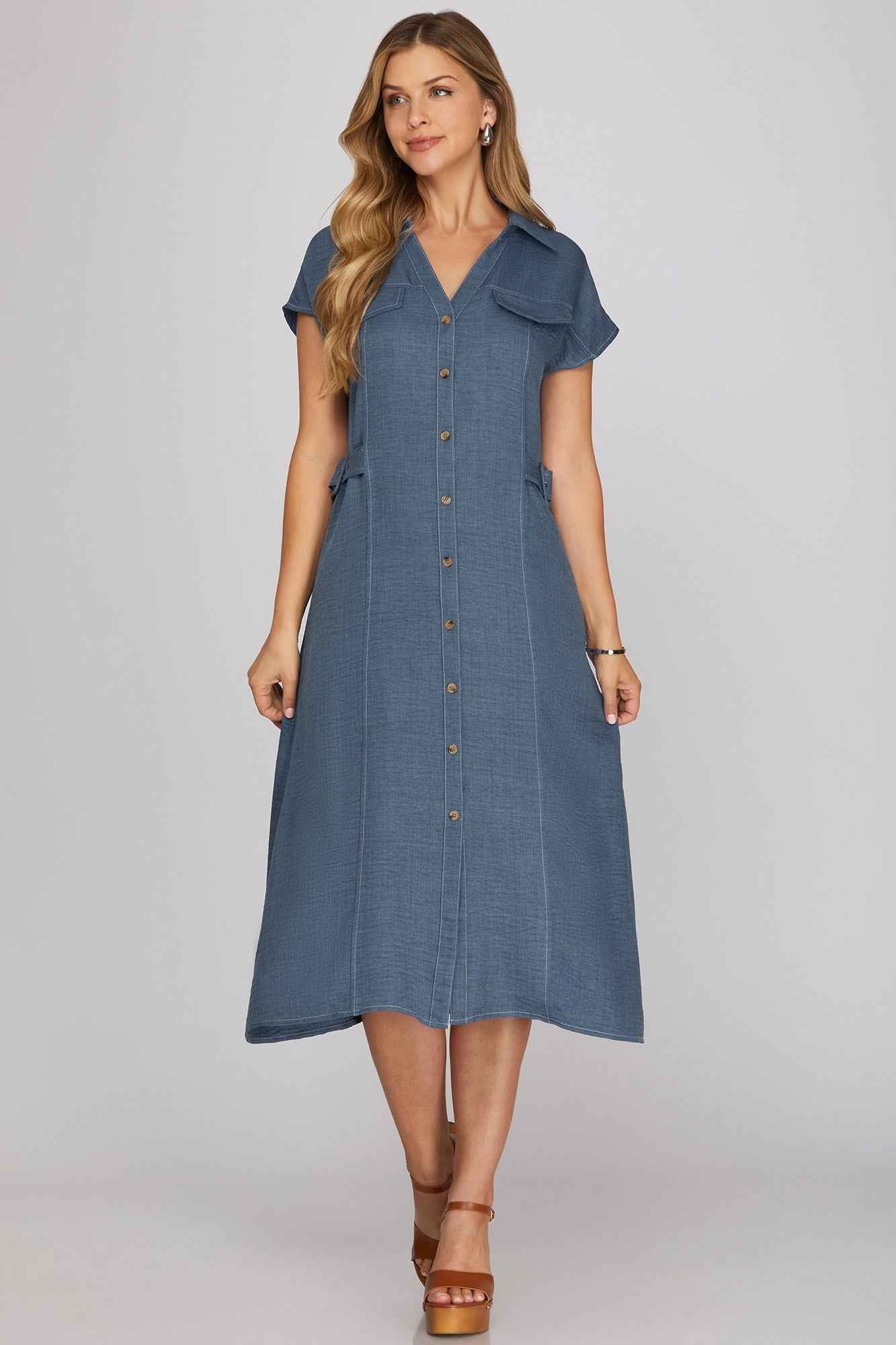 Midnight Stitch Denim Midi Dress