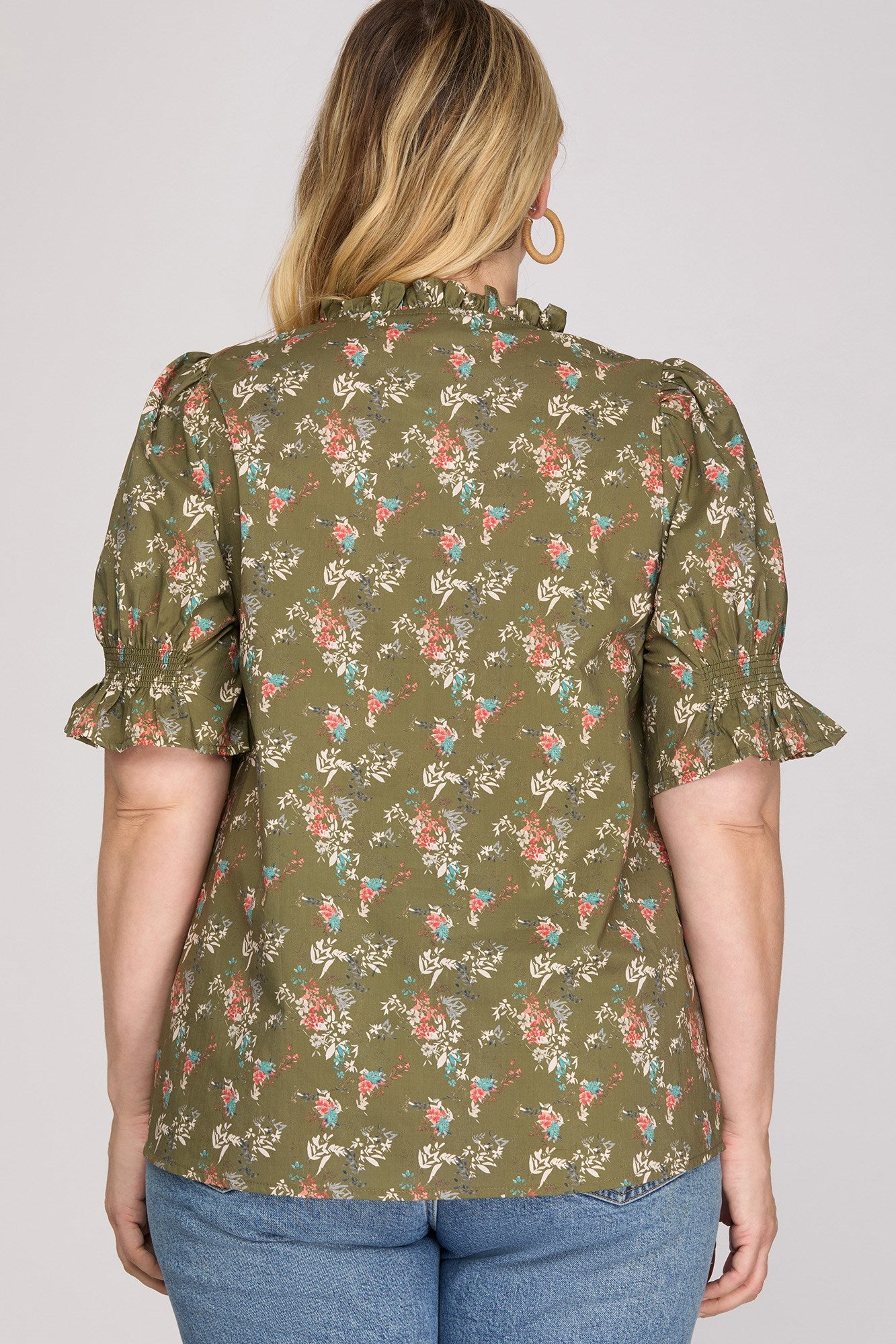 Olive Garden Ruffle Neck Top