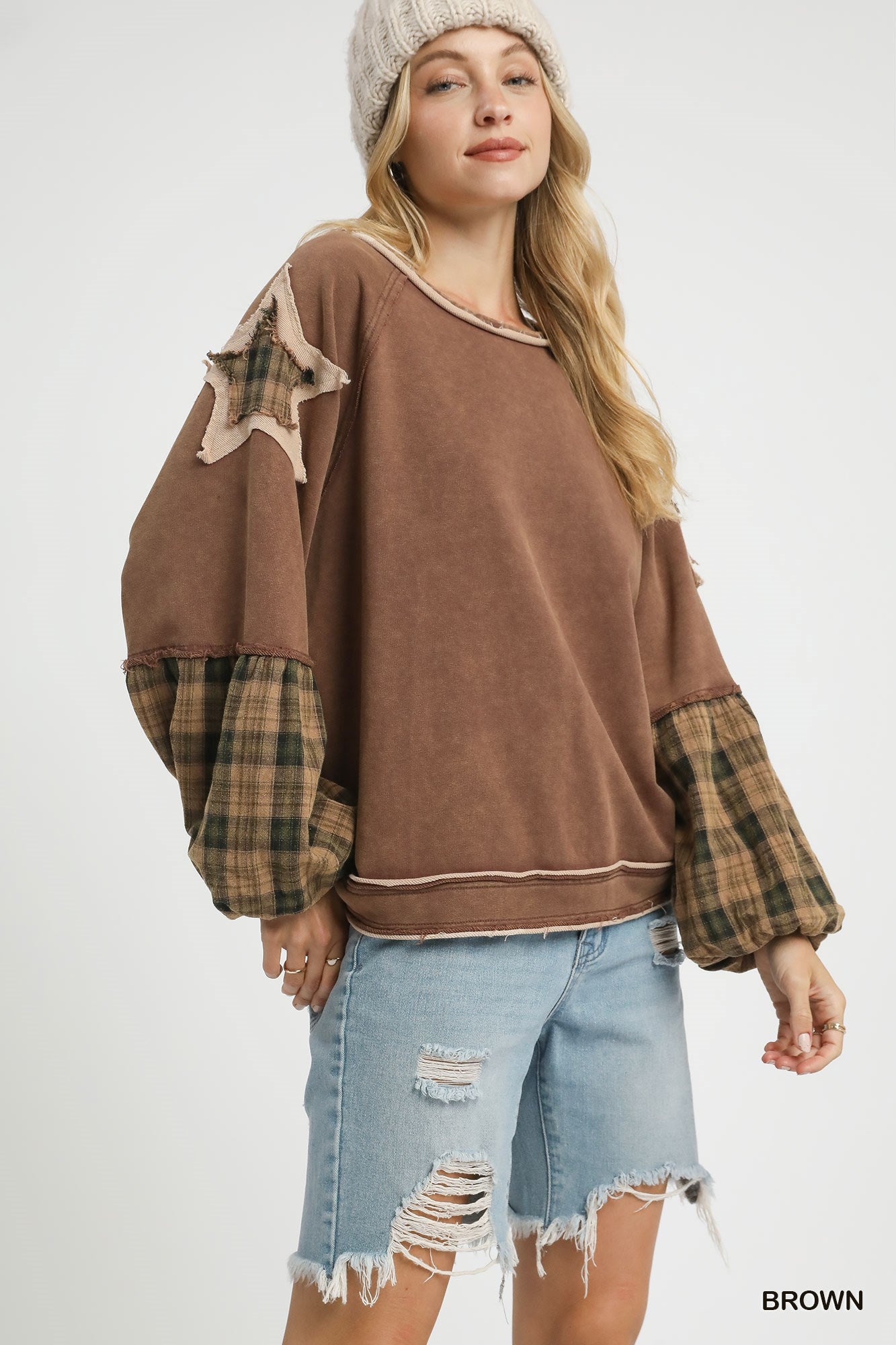 Mineral Wash Distressed Star Patch Pullover
