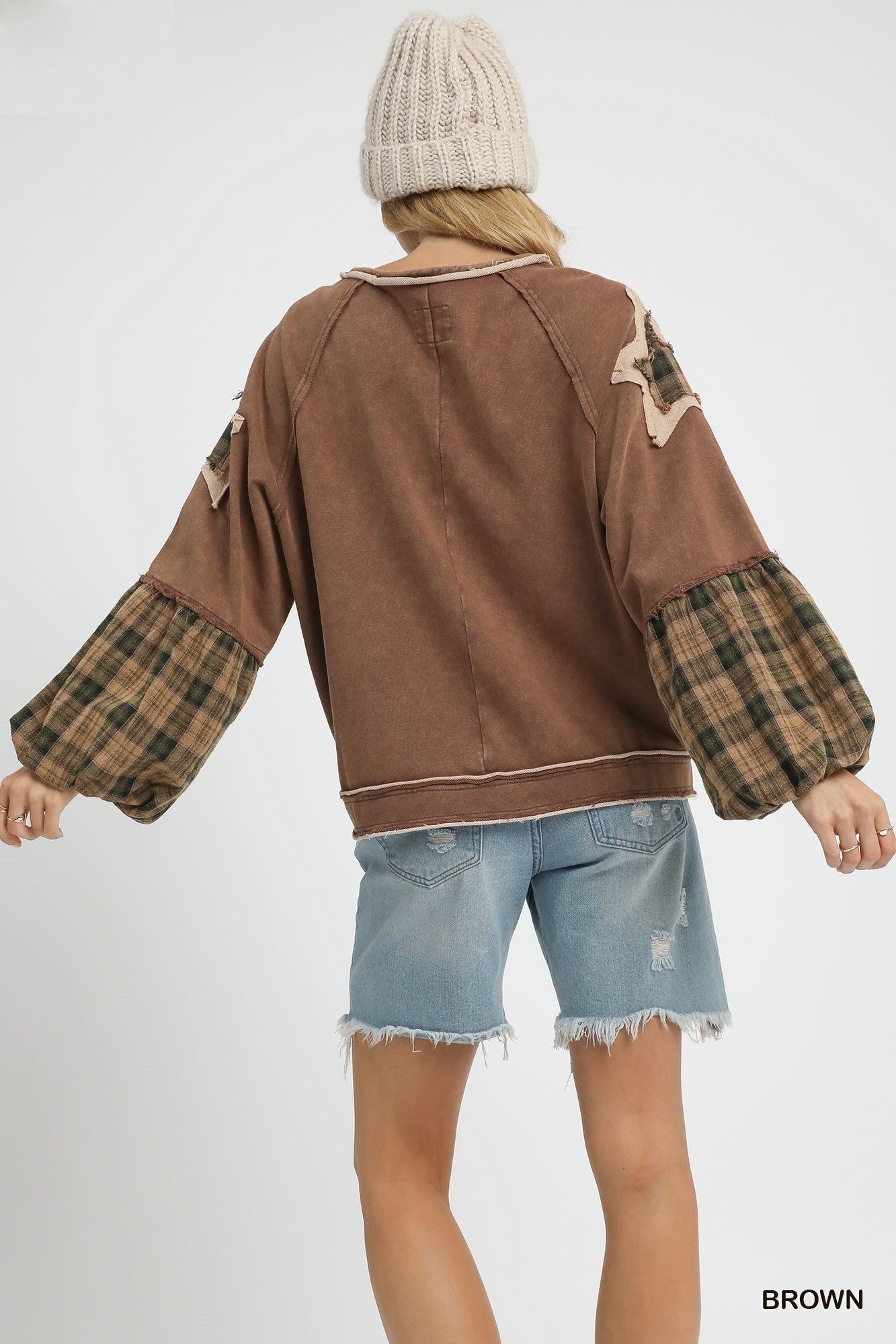 Mineral Wash Distressed Star Patch Pullover