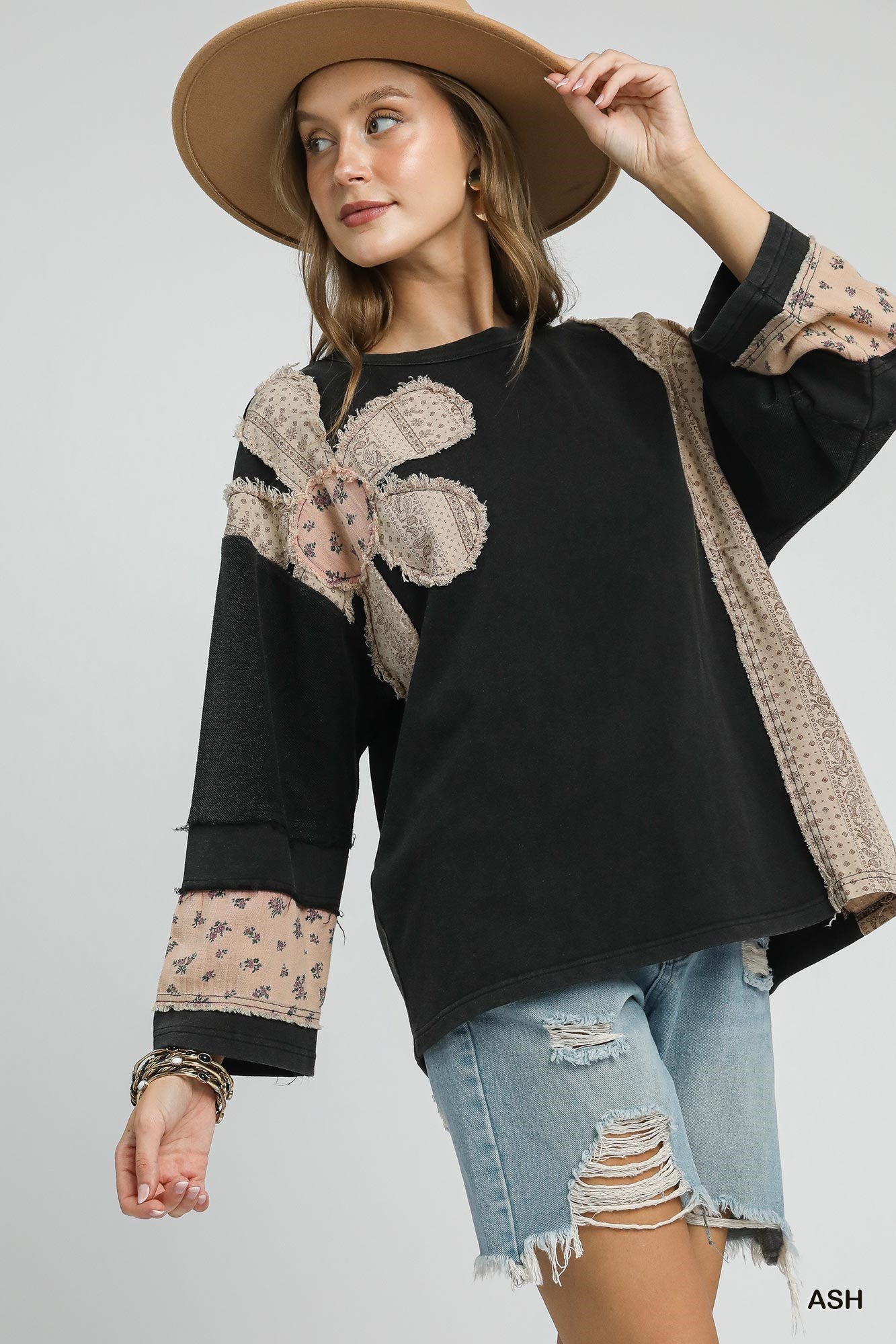 French Terry Patchwork Sleeve Pullover