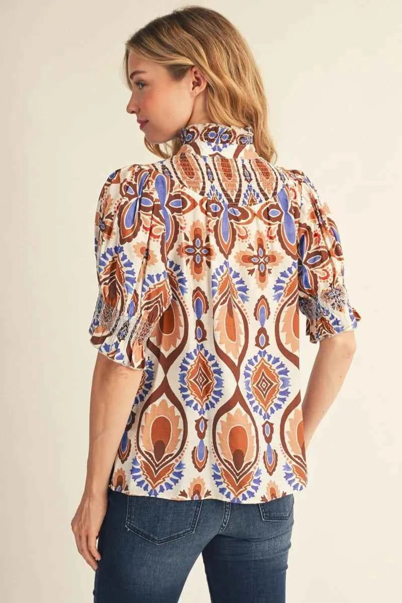 Desert Bloom Smocked Sleeve Blouse