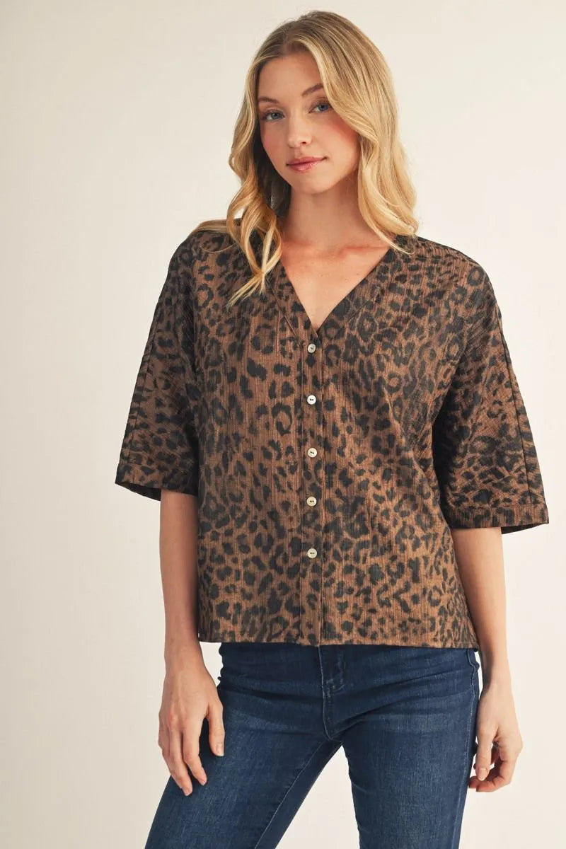 Metallic Leopard Button Down Top