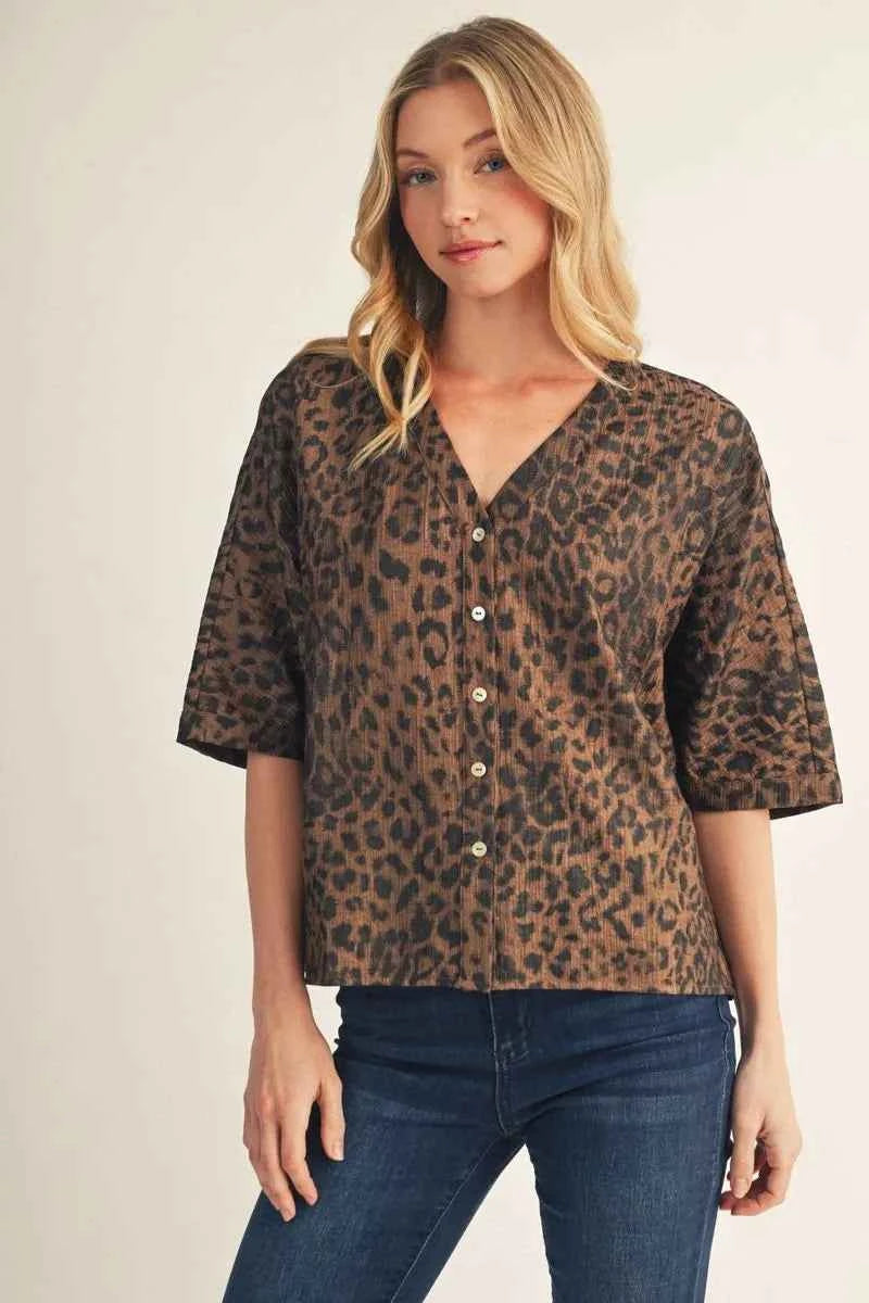 Metallic Leopard Button Down Top