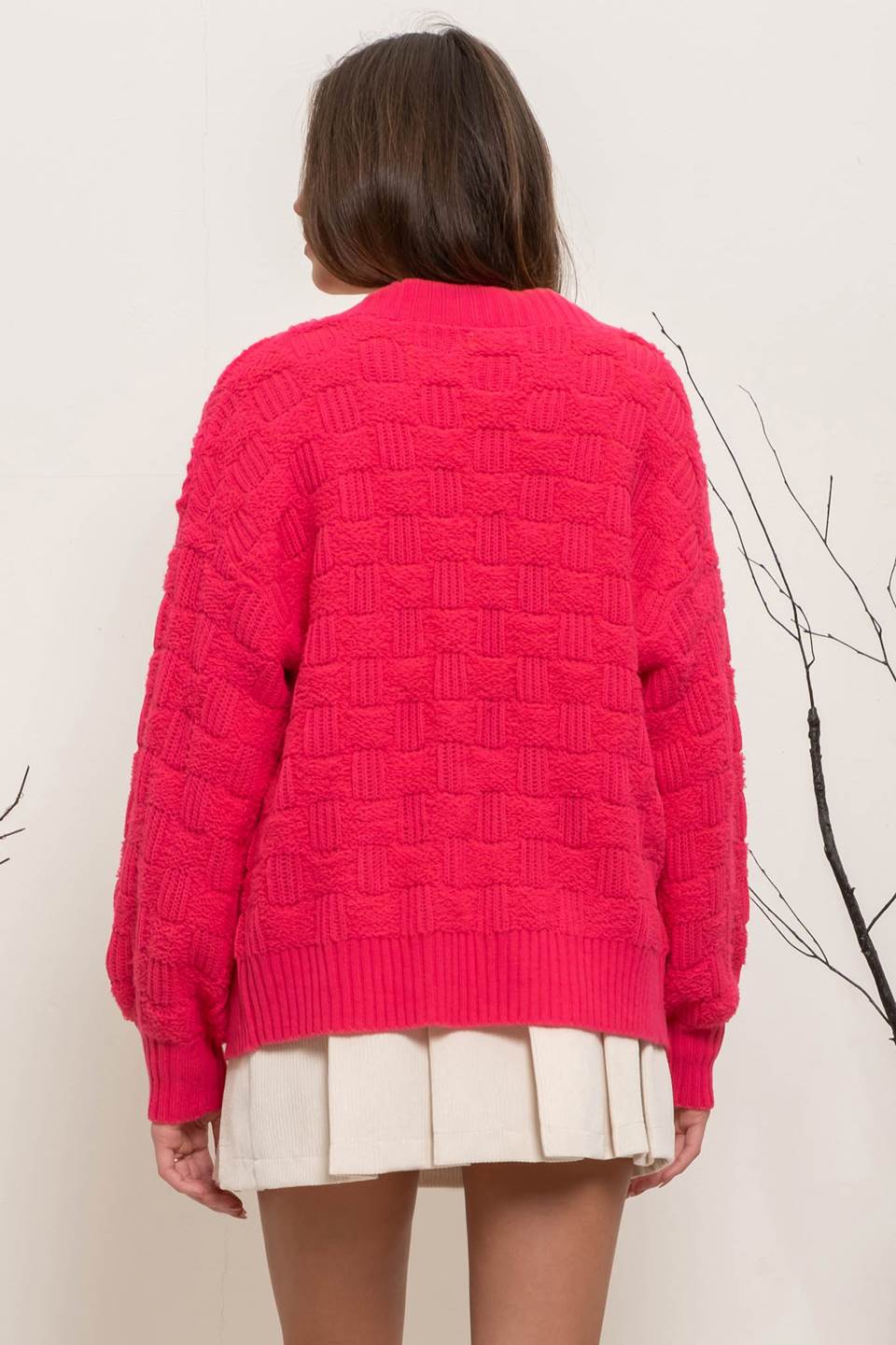 In Pink Checkered Cardigan