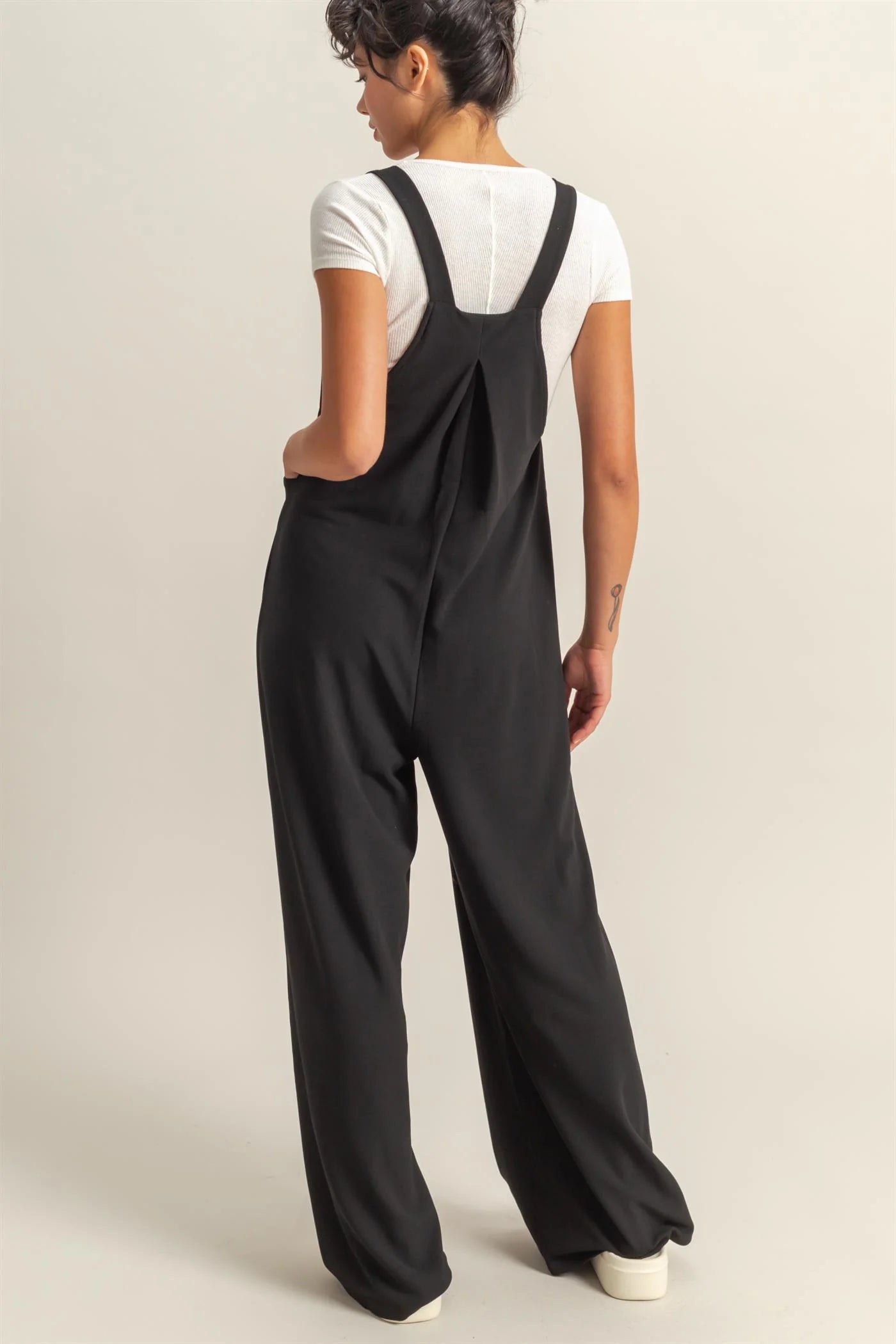 Black Washed Ribbed Jumpsuit