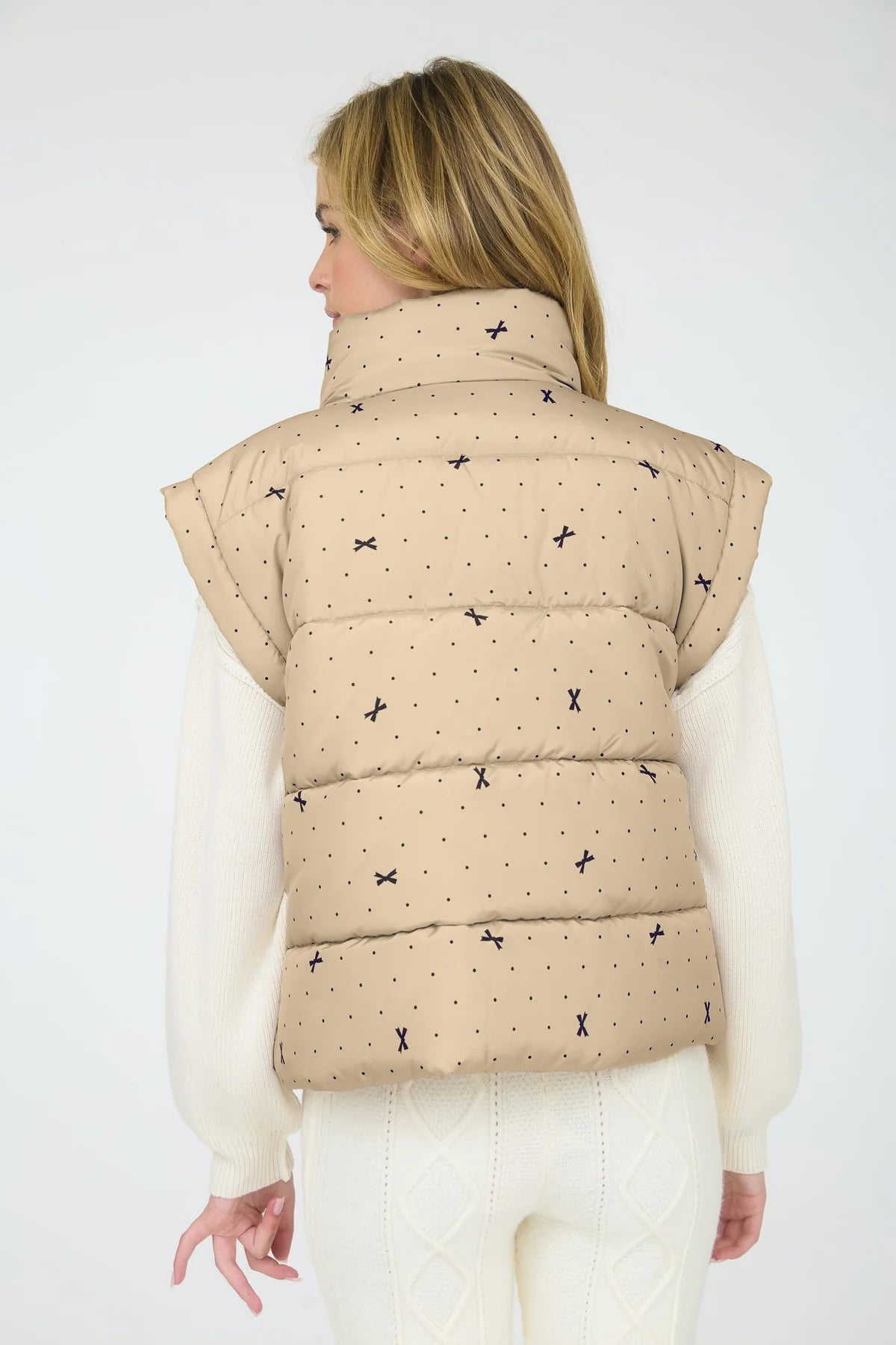 Beige Bow Print Vest