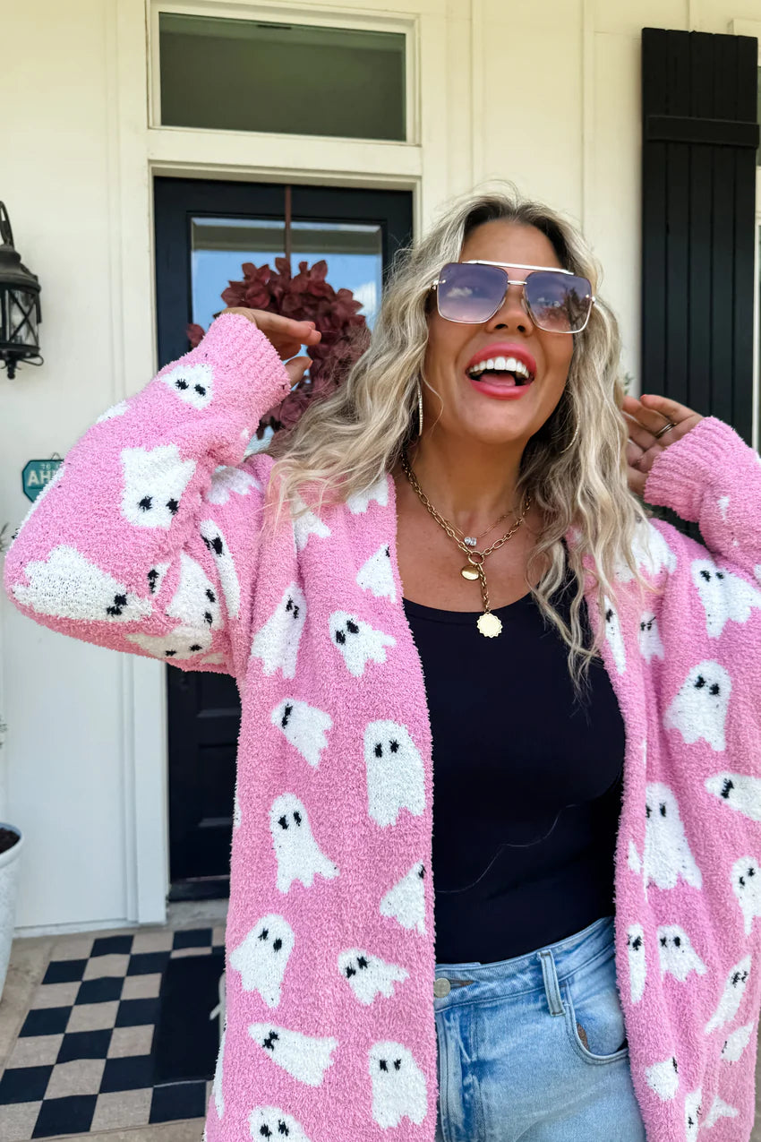 Pink Cloud Halloween Ghost Cardigan