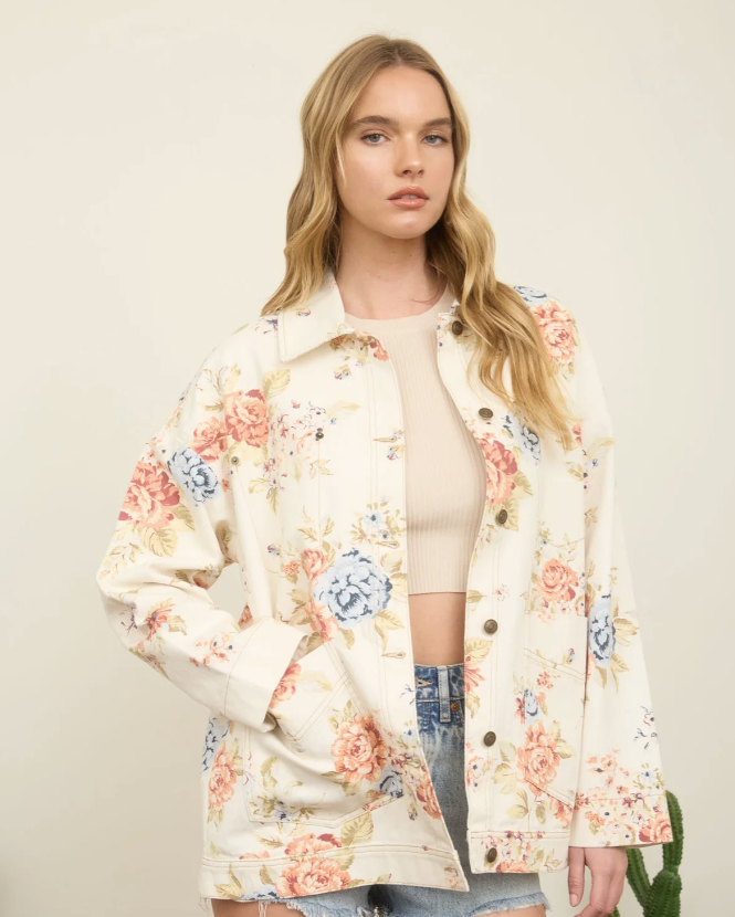 Ecru Floral Denim Jacket