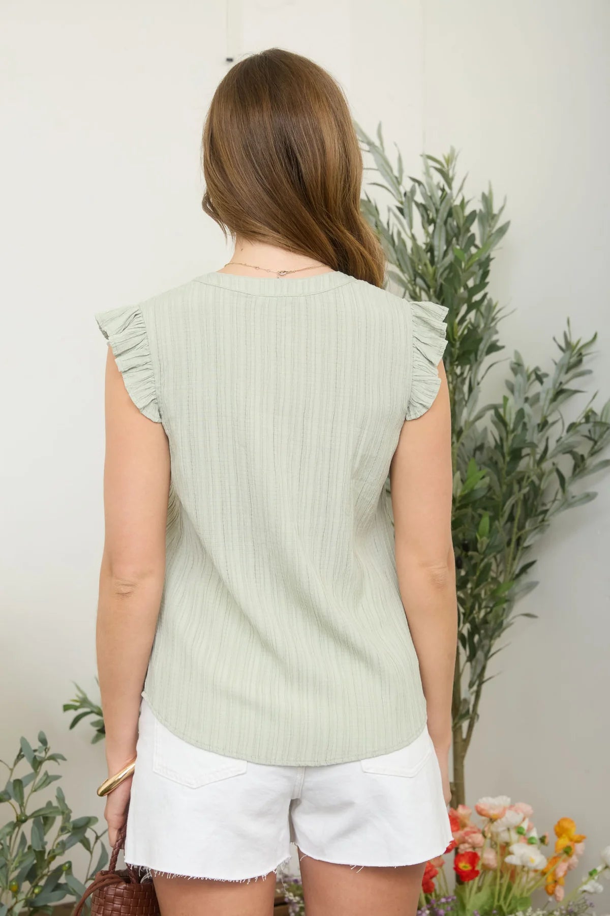 Sage Blossom Embroidered Woven Top