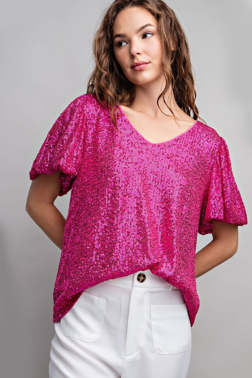 Sequin Puff Sleeve Blouse Top