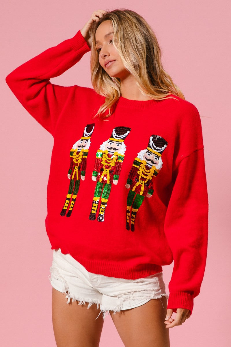 Nutcracker Sequin Red Holiday Sweater