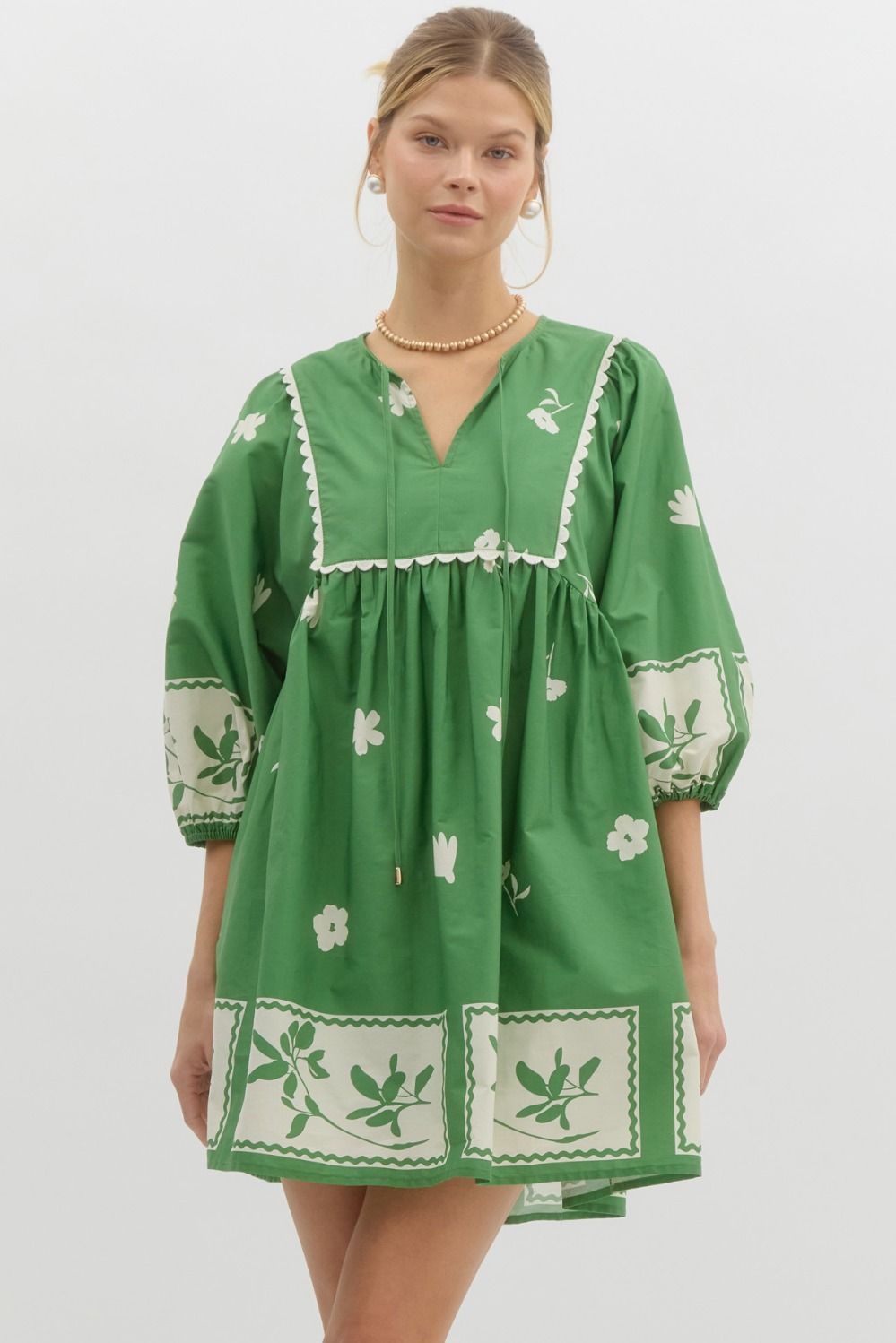 Green Embroidered Mini Dress