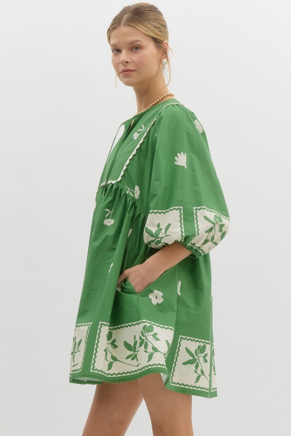 Green Embroidered Mini Dress
