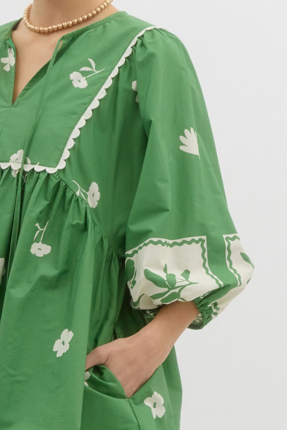 Green Embroidered Mini Dress