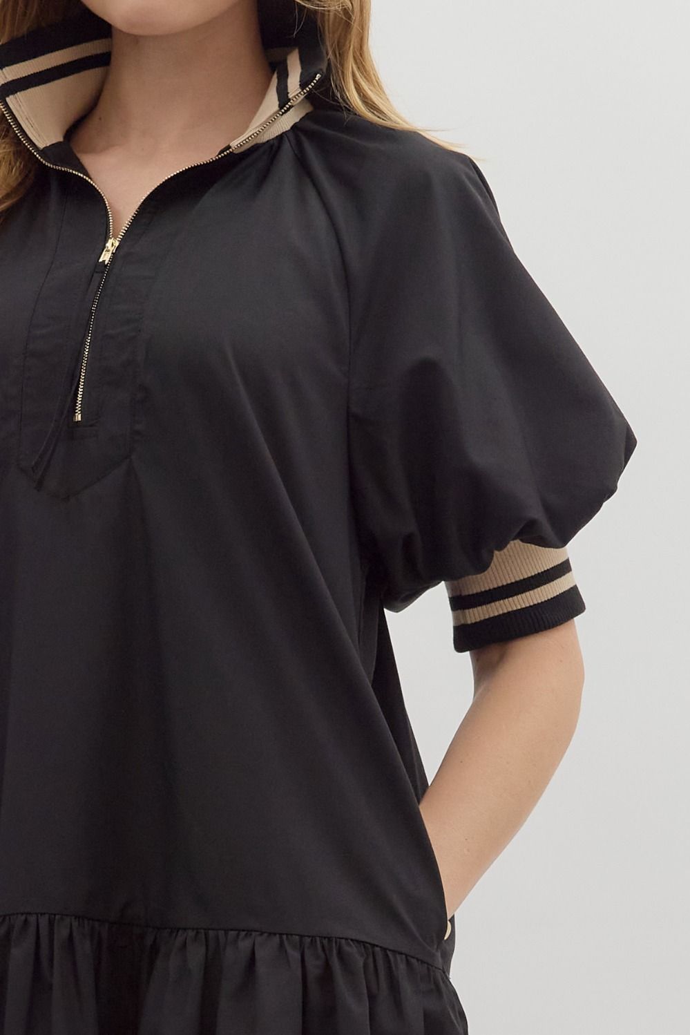 Stripe Comfort Black Mini Dress