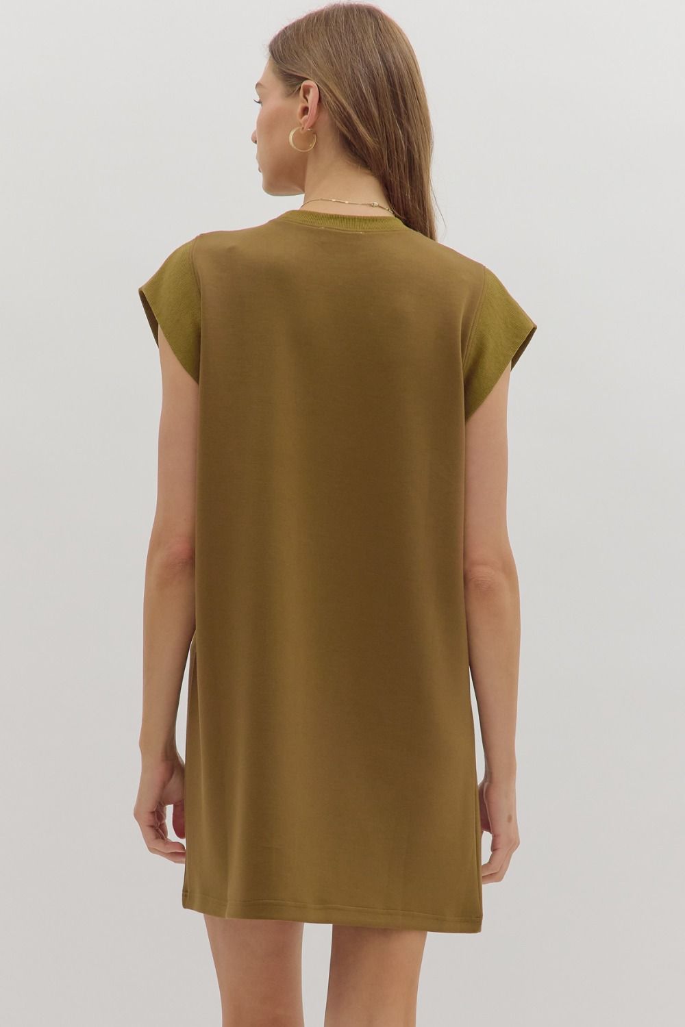 Olive Cap Sleeve Mini Dress