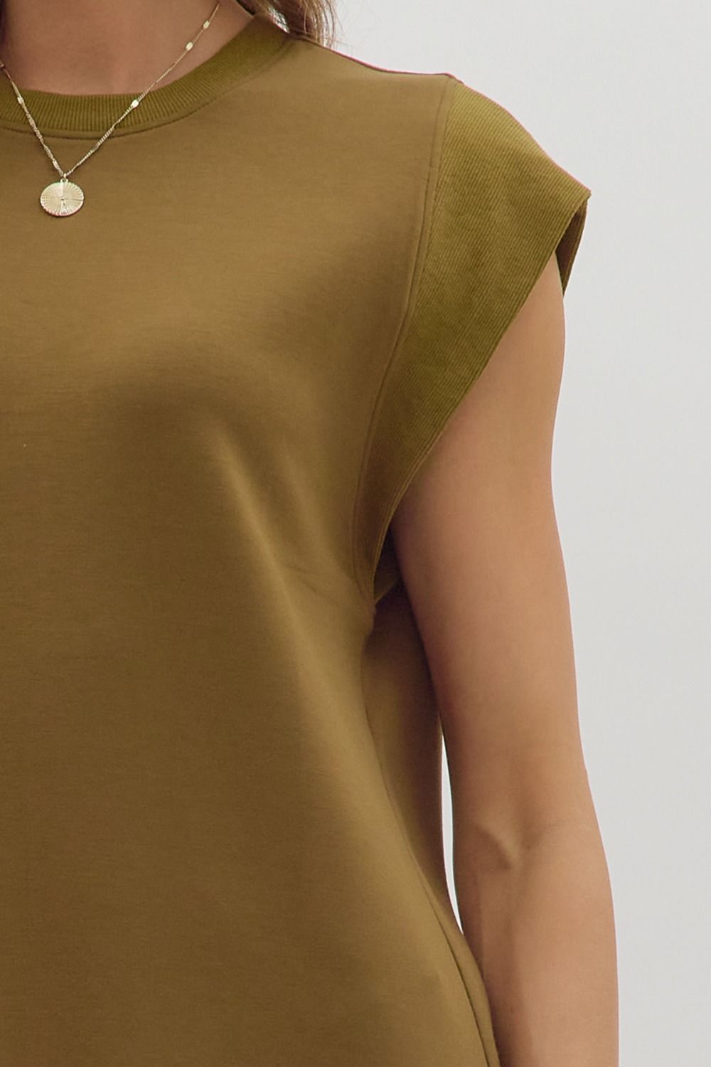 Olive Cap Sleeve Mini Dress