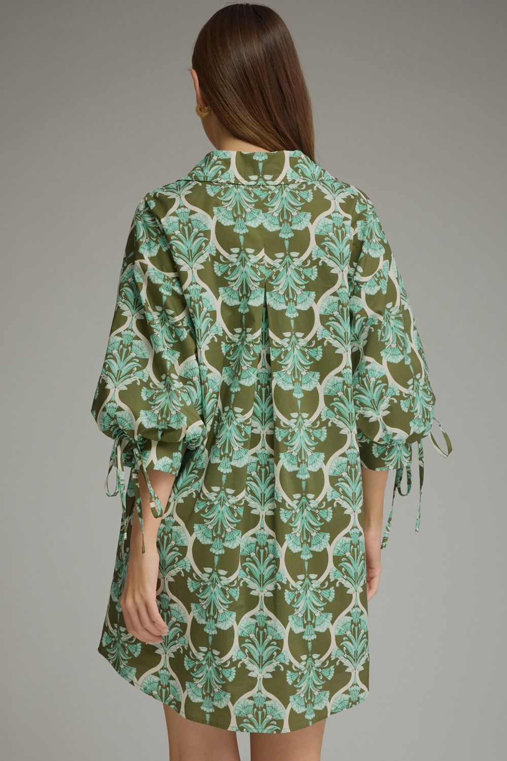 Olive Floral Print Balloon Sleeve Mini Dress
