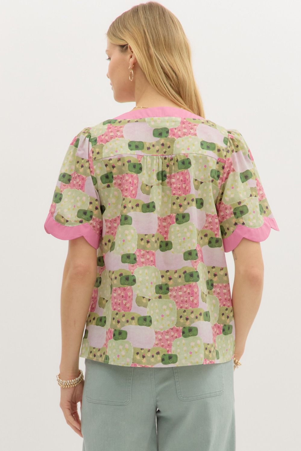 Abstract Print Scalloped Top