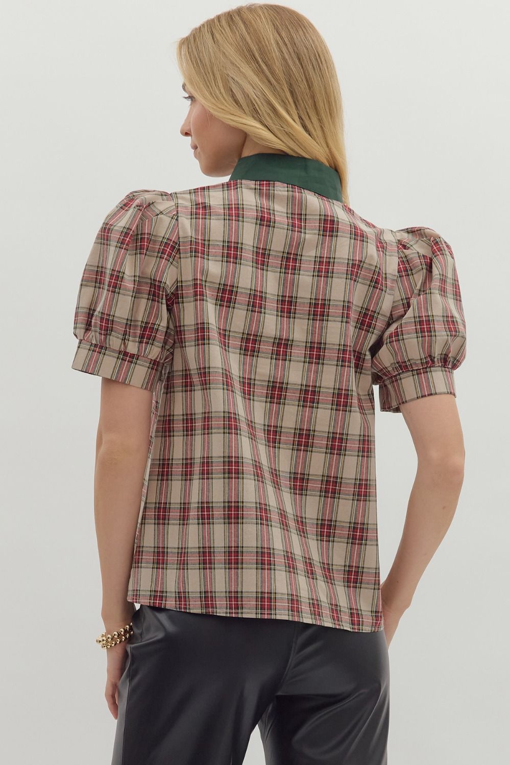 Beige Holiday Plaid Top