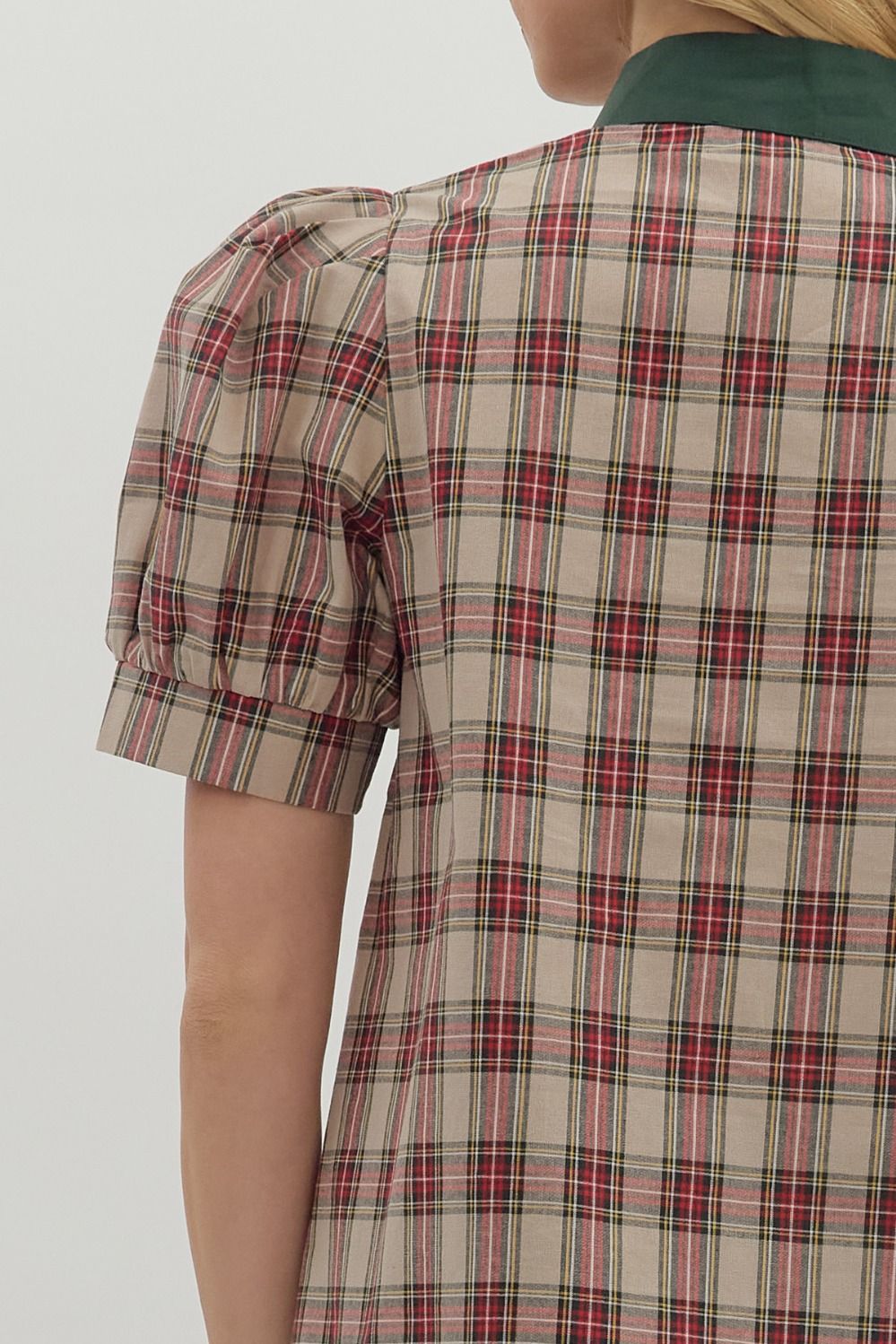 Beige Holiday Plaid Top