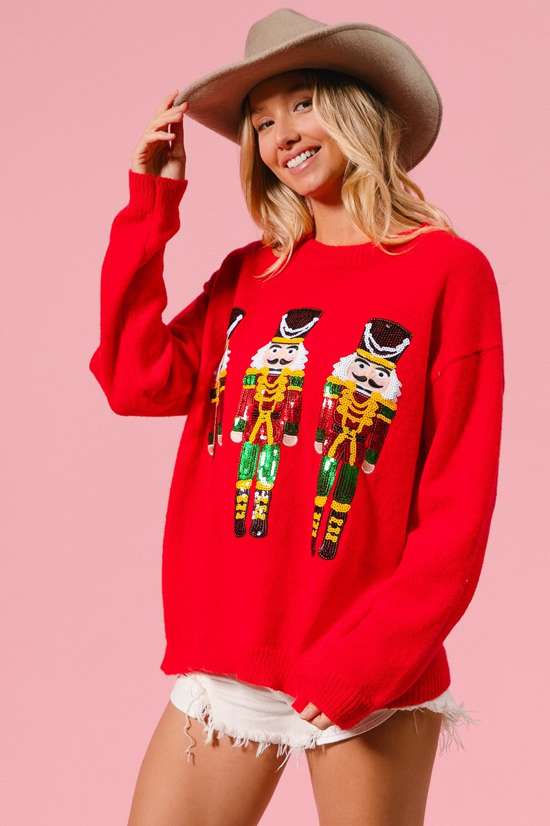 Nutcracker Sequin Red Holiday Sweater