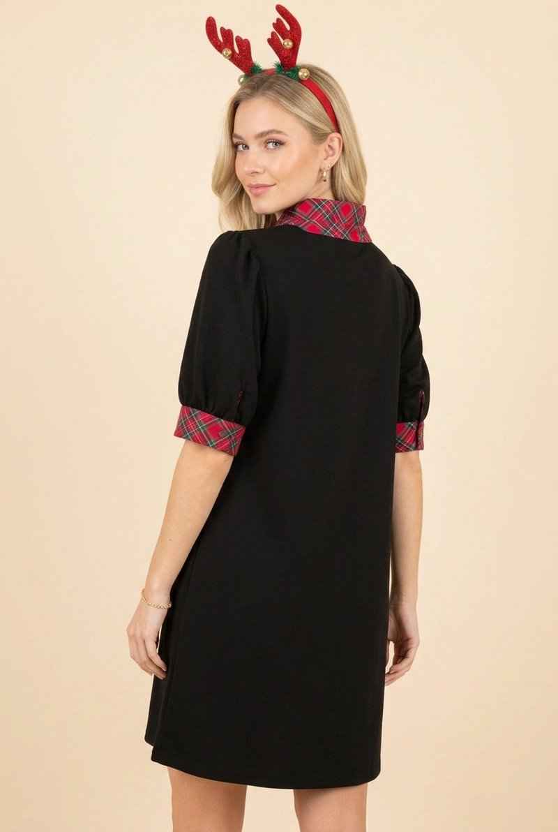 Tartan Plaid Puff Sleeve Shift Dress