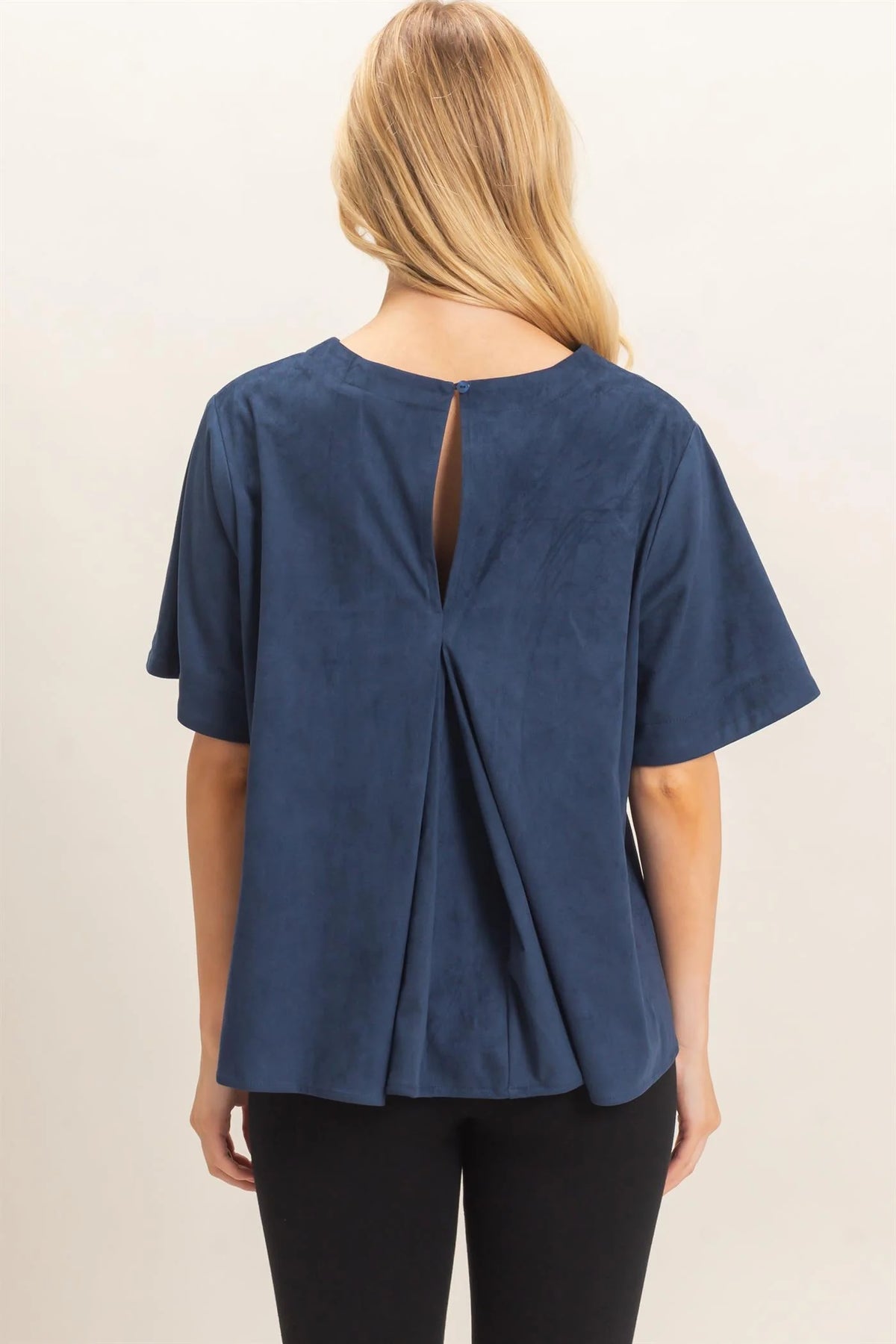 Navy Suede Boat Neck Top