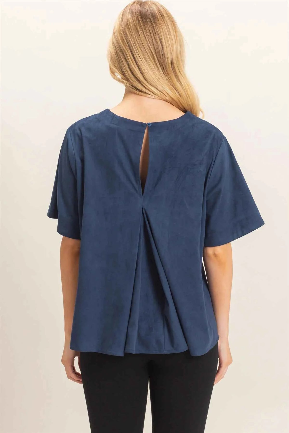 Navy Suede Boat Neck Top