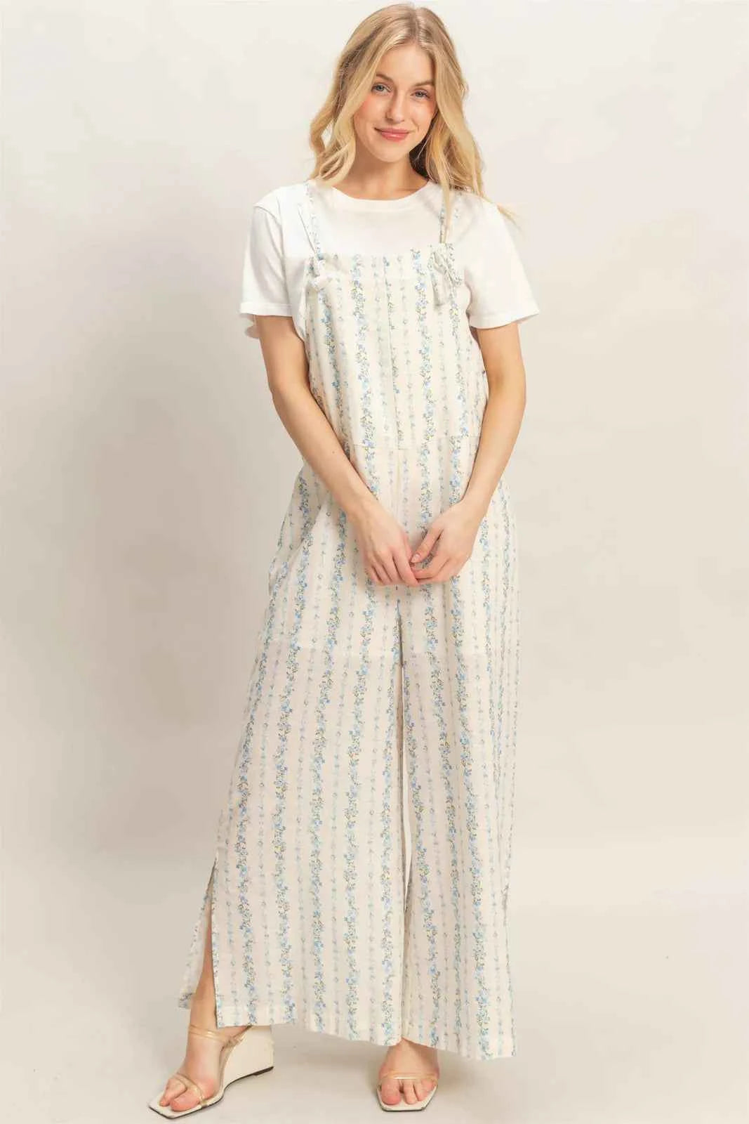 Simplistic Romance Tie Strap Jumpsuit With Hem Slits