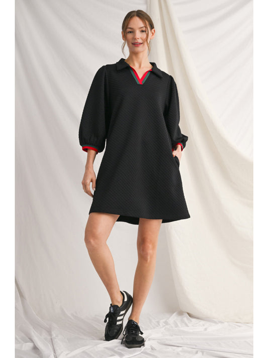 Stripe Textured Black Mini Dress