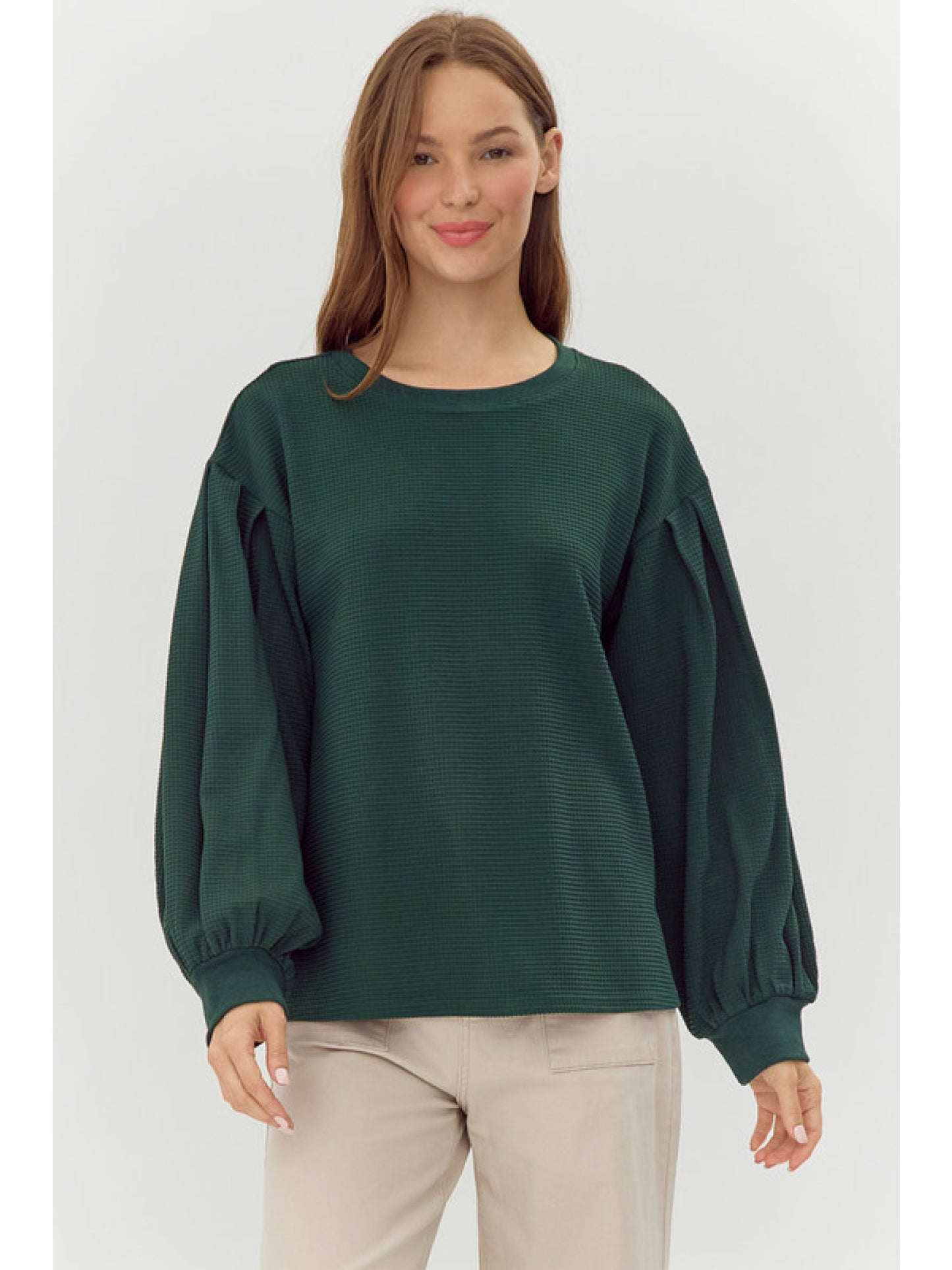 Green Waffle Knit Top