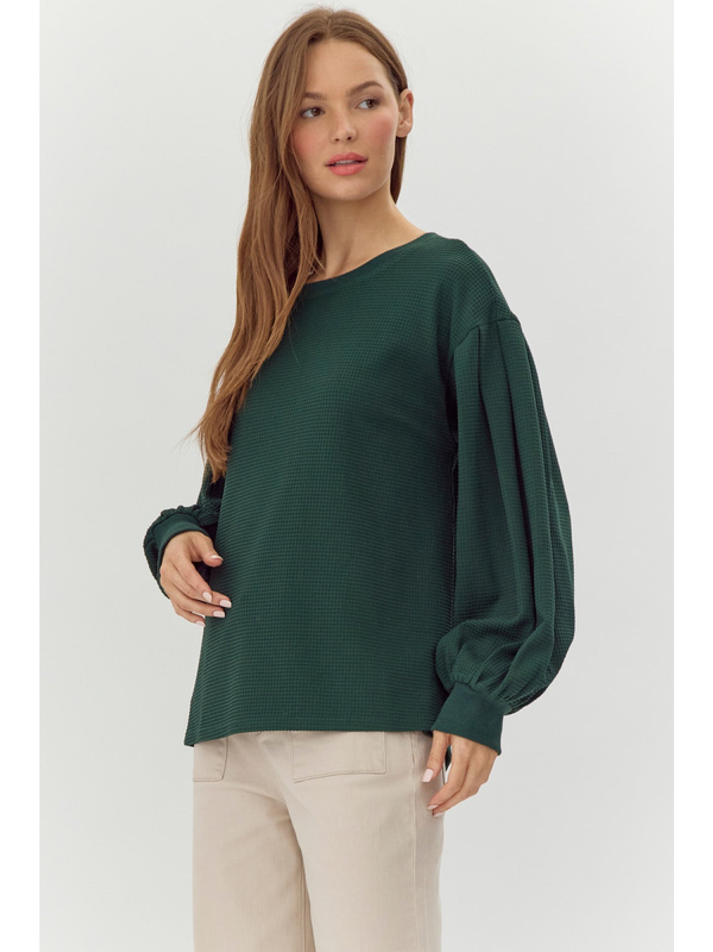 Green Waffle Knit Top