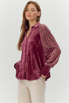 Velvet Printed Sleeve Blouse