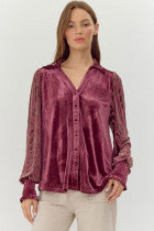 Velvet Printed Sleeve Blouse