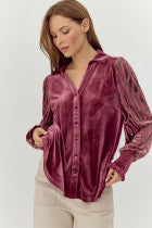 Velvet Printed Sleeve Blouse